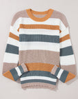 Colorblock Stripe Ribbed Round Neck Sweater