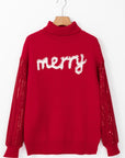 Christmas Merry Sequin Sleeve Turtleneck Sweater