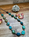 23 inch 5 mm Sterling Silver Pearls necklace with Mix Turquoise
