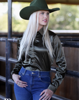 OLIVE SATIN PERFORMANCE RODEO SHIRT