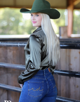OLIVE SATIN PERFORMANCE RODEO SHIRT