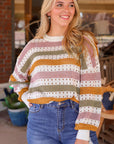 Caroline Striped Hollowed Knitted Loose Sweater