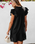 Pearl Ruffle Sleeve V Neck Frilled Shift Dress