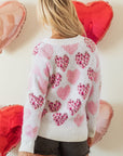Valentine Leopard Heart Pearl Beaded Fuzzy Sweater