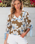 Emberly Tie Sleeve Collared V Neck Blouse