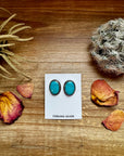Stud Oval Turquoise Earrings& Sterling Silver