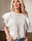 Soraya Crinkled Layered Ruffled Flutter Sleeve Blouse