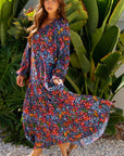 Floral V-Neck Long Sleeve Maxi Dress