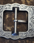 Western Screw Back Concho Silver Finished Belt Buckle With Rope Edge