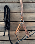 Black Floral Tooled Lariat & Leather Combo Halter