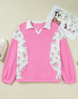 Plus Size Floral Patchwork Elastic Cuff Top