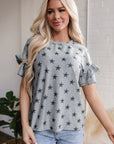 Joelle Star Ruffled Sleeve Crew Neck Top