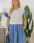 Danna Stripe Ruffle Denim Dress