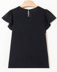 Pleated Flounce Sleeve Textured Blouse