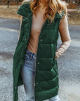 Solid Quilted Long Hooded Vest Coat