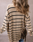 Stripe Shawl Neck Pocketed Open Cardigan