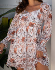 Floral Sweetheart Neck Long Sleeve Mini Dress