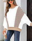 Stripe Colorblock Patchwork Contrast Stitch Sweatshirt