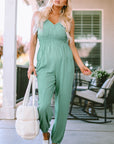 Analia Shirred High Waist Sleeveless V Neck Jumpsuit