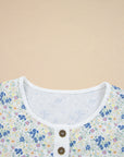 Floral Gauze Patchwork 3/4 Sleeve Blouse