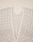 Solid Hollow Knit Open-Front Cardigan