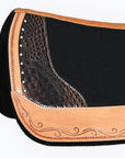 Hilason Western Wool Felt Horse Saddle Pad W/ Alligator Print Leather
