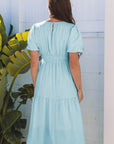 Lara Puff Sleeve Pleated High Waist Midi Dress