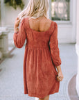 Kaylee Suede Square Neck Puff Sleeve Dress