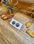 Small Sterling Silver Concho Earrings with Kingman Turquoise – Made in the USA
