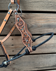 Black Floral Tooled Lariat & Leather Combo Halter