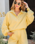 Kylie Button Collar Drop Shoulder Pullover and Shorts 2pcs Outfit