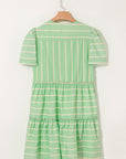 Stripe V-Neck Ruffle Tiered Dress