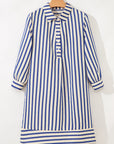 Stripe Buttoned Collar Side Pockets Mini Dress