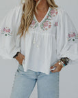 Floral Tied V-Neck Babydoll Blouse