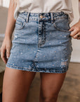 Kamryn Rhinestone Distressed Denim Skirt