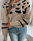 Leopard Stripe Drop Shoulder Sweater