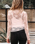 Floral Lace Sheer Mesh Long Sleeve Top