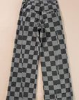 Checker Denim Wide Leg Jeans