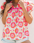 Floral Ric-Rac Ruffle Sleeve Blouse