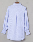 Stripe Smocked Long Sleeve Button-Up Shirt