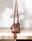 Tan cowhide & leather drawstring Crossbody kids-bag