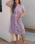 Zariyah Floral Shirred Buttoned Front Midi Dress