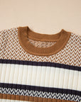 Stripe Ribbed Knit Trim Sweater