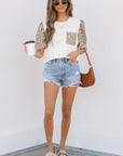 Leona Leopard Lace Trim Puff Sleeve Top