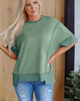 Mikaela Half Sleeve Raw Seam Split Top