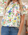 Floral Ruffle Tiered Sleeve Blouse