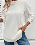 Solid Waffle Knit Long Sleeve Top