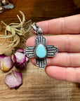 Zia Symbol Pendant with Golden Hill Turquoise – Sterling Silver – Native Made by K. Billah – Fits 8mm