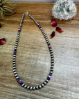 18 inch 6 mm Sterling Silver Pearls necklace lapis and spiny