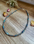 18 Inch 5 mm sterling silver pearls necklace with RARE Lapis mix with spiny & turquoise rondelle beads